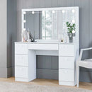 Penteadeira Camarim 7 Gavetas com Espelho e Kit LED - 100% MDF Branco [Iluminação 3 Tons]